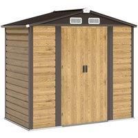 Outsunny 7 x 4ft Garden Shed, Easy to Assemble, Upgraded Galvanised Steel Frame with Foundation Kit, Double Doors with Lock, Outdoor Metal Shed with Vents and Gloves, Garden Storage Shed, Natural