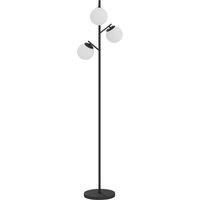 HOMCOM 3-Light Tree Floor Lamps for Living Room, Modern Standing Lamp for Bedroom with Globe Lampshade, Steel Base, Bulb not Included, Black