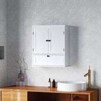 HOMCOM Bathroom Cabinet Wall Mounted, Bathroom Wall Cabinet with Adjustable Shelf and Recessed Doors, Over Toilet, 55 x 22 x 62 cm, White