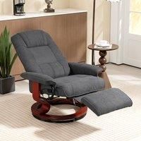 HOMCOM 360° Swivel Recliner Chair with Footstool, Manual Recliner Armchair with Wooden Base, Linen-Like Upholstered Reclining Chair for Living Room, Bedroom, Office, Grey