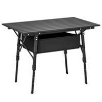 Outsunny Folding Camping Table w/ Adjustable Height, Storage Basket, Black