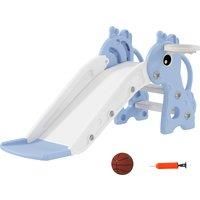 AIYAPLAY 3 in 1 Kids Slide with Climber, Basketball Hoop and Ball, Giraffe Shape Climber Slide for Indoor Kids Age 1-3, Blue