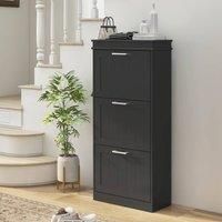 HOMCOM 3 Drawers Entryway Shoe Cabinet, Narrow Shoe Storage Cabinet with 3 Flip Drawers and Adjustable Shelves for 15 Pairs of Shoes, Black