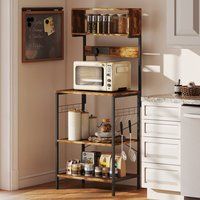 HOMCOM Bakers Rack with Power Outlet, 5 Hooks, Microwave Stand, Brown