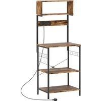Bakers Rack with Power Outlet, 5 Hooks, Microwave Stand, Brown