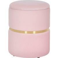HOMCOM Velvet-Feel Storage Ottoman - Pink