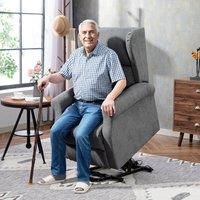 HOMCOM Power Lift Recliner Armchair, Electric Lift Chair for Elderly, Fabric Riser and Reclining Chair with Remote Control, Side Pockets, Extended Footrest, for Living Room, Charcoal Grey