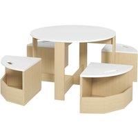 AIYAPLAY Five-Piece Kids Table and Chairs Set with Storage, for Ages 3-8 Years, White