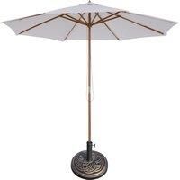 Outsunny 3 m Garden Parasol with Base, Pulley Operated Patio Umbrella, Wooden Parasol, Table Market Umbrella with Rope Pulley Mechanism and 8 Ribs, White