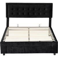 HOMCOM King Size Ottoman Bed Frame, with Front Drawer - Black