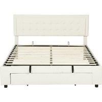 HOMCOM King Size Ottoman Bed Frame, with Front Drawer - Cream