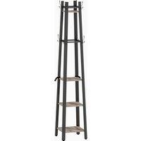 HOMCOM Industrial Coat Stand with 8 Hooks and 4 Shelves - Grey
