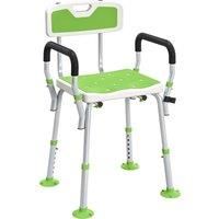 HOMCOM EVA Padded Shower Chair for the Elderly and Disabled, Height Adjustable Shower Stool with Back and Arms, 4 Suction Foot Pads, Green