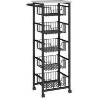 HOMCOM Five Basket Mobile Kitchen Island, with Brakes - Grey/Black