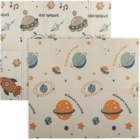 AIYAPLAY Baby Play Mat, Double Sideded Foldable Kids Crawling Mat, Reversible & Waterproof, Astronaut and Planet