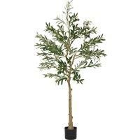 HOMCOM 5ft/ 150cm Decorative Artificial Plant, Silk Olive Tree with 720 Leaves and 32 Olive Fruits in Pot, Fake Plant for Home, Office, Living Room, Indoor Decor