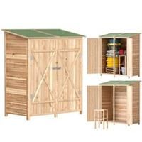 Outsunny Garden Storage Shed Tool Organizer w/ Table, 140x75x157cm, Natural