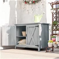 Outsunny Wooden Garden Shed, Outdoor Fir Wood Storage Shed with Shelf and Double Doors, Light Grey