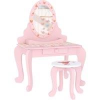 AIYAPLAY Kids Dressing Table Set, Vanity Table with Stool, Mirror, Drawer, Desktop Storage, Strawberry Theme, Pink