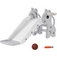 AIYAPLAY 3 in 1 Kids Slide with Climber, Basketball Hoop and Ball, Giraffe Shape Climber Slide for Indoor Kids Age 1-3, Grey