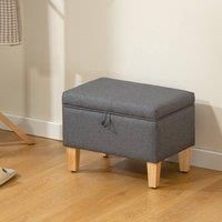 HOMCOM 16L Linen Storage Ottoman Padded Footstool with Rubberwood Legs for Storage Box, Bed End, Shoe Bench, Seating, Charcoal Grey