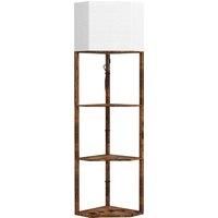 HOMCOM Corner Floor Lamp with Shelves, Modern Tall Standing Lamp with Chain Switch for Living Room, Bedroom, Bulb Not Included, Rustic Brown