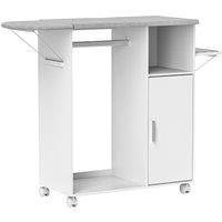 Ironing Board with Storage Cabinet, Foldable Ironing Station on Wheels, White