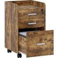 3 Drawer Filing Cabinet, Mobile File Cabinet with Hanging Bars, Rustic Brown