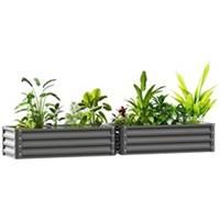 Outsunny Set of 2 Raised Garden Bed Galvanised Planter Box, Light Grey