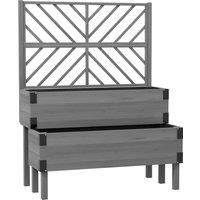 Outsunny Raised Garden Bed with Trellis, 2-Tier Wooden Elevated Planter Box for Vegetables, Flowers, Herbs, Grey