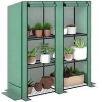 Outsunny 3 Tier Lean-to Mini Greenhouse with Green Hemmed Edging, Green