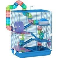 PawHut 5 Tier Hamster Cage Carrier Habitat w/ Exercise Wheels, Tunnel, Blue