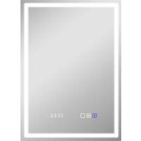 HOMCOM 50 x 70 cm Anti-Fog LED Bathroom Mirror, with Bluetooth and Clock - Silver Tone