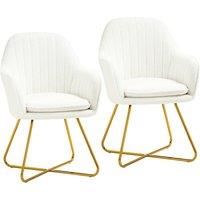 HOMCOM Modern Accent Chair Set of 2, Cashmere Tufted Armchair with Padded Seat, Occasional Bedroom Chair with Cross Steel Legs for Living Room, Cream White Aosom UK