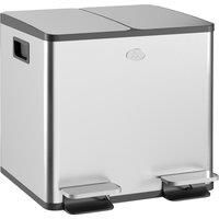 HOMCOM 30L Dual Compartment Stainless Steel Bin, with Deodoriser Holders - Silver Tone