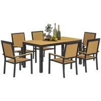 Outsunny 6 Seater Aluminium Garden Dining Set with Stackable Chairs, Natural