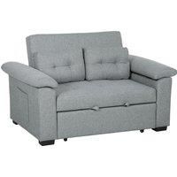 HOMCOM Pull Out Sofa Bed, Fabric 2 Seater Click Clack Sofa Bed Settee, Convertible Sofa Couch with 2 Pillows and Side Pockets for Living Room, Home Office, Light Grey