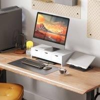 HOMCOM Monitor Stand Riser with Three Drawers - White, White