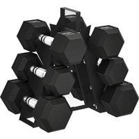 SPORTNOW Hex Dumbbell Set with Weights Storage Rack, Rubber Coated Dumbbells, Non-Slip Chrome Handles, Space-Saving for Home Gym Weight Lifting Strength Training, 2 x 2kg, 2 x 5kg, 2 x 8kg