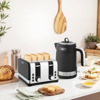 HOMCOM Kettle and Toaster Set, 1.7L 3000W Rapid Boil Jug Kettle with Otter Thermostat, Limescale Filter, 4 Slice Toaster with 7 Browning Controls, Crumb Tray, Black