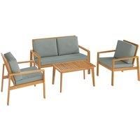 Outsunny 4-Piece Wooden Garden Furniture Set with Cushions - Teak