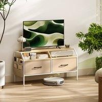 HOMCOM TV Stand Cabinet with 2 Foldable Drawers - Natural Wood