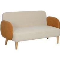 HOMCOM Small 2 Seater Sofa, Modern Nordic Loveseat Sofa Couch with Rubber Wood Legs, Velvet Fabric Sofa for Living Room, Bedroom, Small Space, 130 x 74 x 76cm, Cream White and Orange Aosom UK