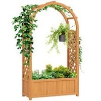 Outsunny Wooden Raised Garden Bed, Trellis Planter w/ Trellis, Fabric Liner