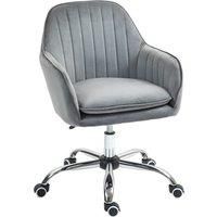 HOMCOM Office Chair, Swivel Desk Chair, Velvet-Feel Fabric Vanity Chair with Adjustable Height & Rolling Wheels for Home Work Study, Grey Aosom UK