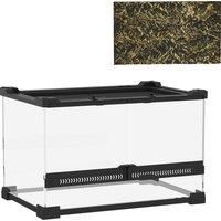 PawHut Reptile Glass Terrarium with Stone Background, Front Ventilation, Escape-Proof Knob Lock, 30 x 20 x 20 cm, Black