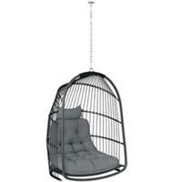 Outsunny Rattan Egg Chair with Installation Kit, Indoor Outdoor Swing Chair