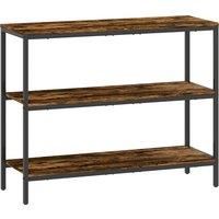 3-Tier Console Table, Industrial Entryway Table with Open Shelves Rustic Brown
