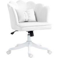 HOMCOM Velvet Office Chair with Petal Shell Back and Lumbar Pillow, Armless Desk Chair with Wide Seat and Tilt Function, Height Adjustable Swivel Makeup Vanity Chair for Bedroom, White
