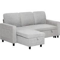 HOMCOM Sofa Bed with Storage, Convertible L Shaped Corner Sofa, 3 Seater Pull Out Sofa Bed with Reversible Chaise, Side Pockets for Living Room, Bedroom, Small Spaces, Light Grey